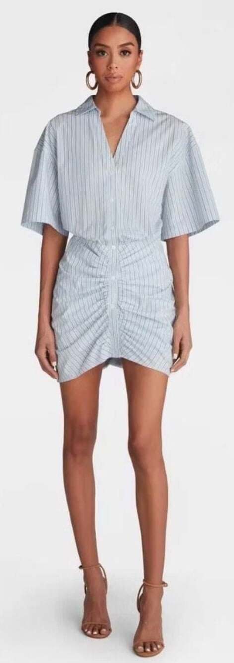 KBB by Kahlana Striped Ruched Shirt Mini Dress